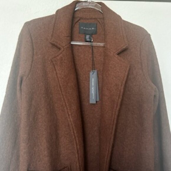 NWT Premium Quality Wool Blend Trendy Brown Open Coat With Oversized Pockets - Picture 6 of 13